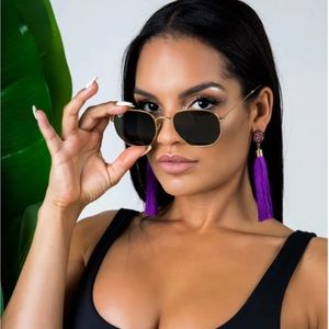 “Rose Flower” Tassel Earrings In Royal Purple.